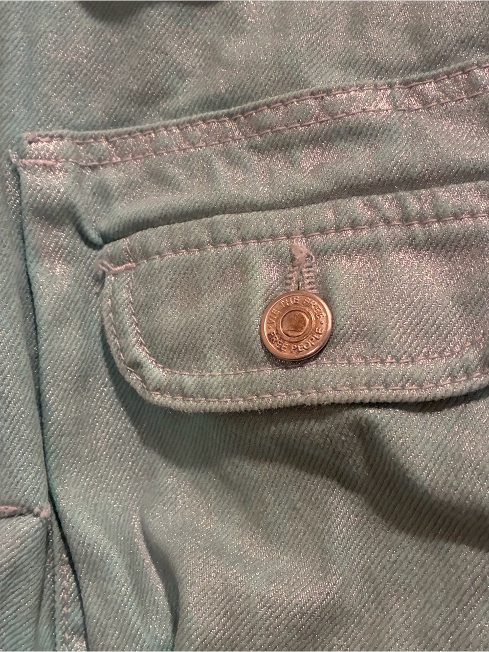 Like New We the Free "Lap of Luxury" Barrel Cargo Jeans in Metallica Aquamarine - Picture 11 of 14